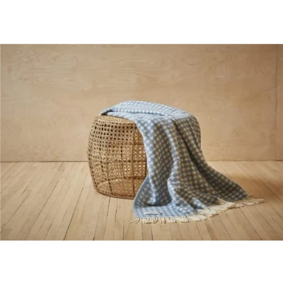 Image of Tweedmill Jacquard Spot Throw/Blanket Blue Jay 1300x200cms 100% New Pure Wool Made in Wales