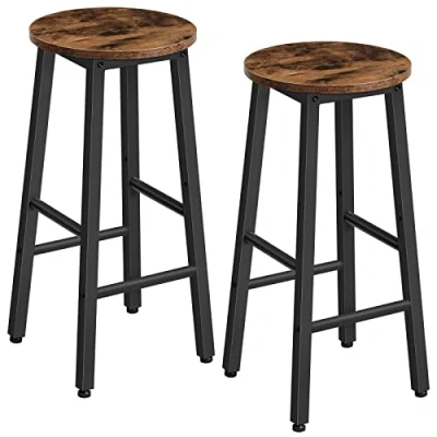 Image of HOOBRO Bar Stools Set of 2, Kitchen Stools, Breakfast Industrial Chairs, 63 cm Height for Dining Room, Kitchen, Bar, Solid and Stable, Rustic Brown Black EBF07BY01G1