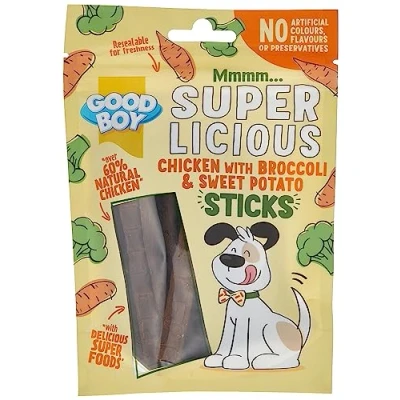 Image of Good Boy Super Licious Chicken with Broccoli &amp; Sweet Potato Sticks 100g