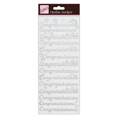 Image of Shiny Silver Foil Congratulations Greeting Labels Stickers for Cards, Craft and Decoration