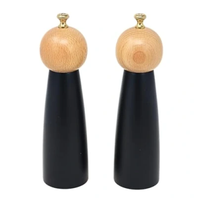Image of UNIQUE HOME LIVING 20cm Salt and Pepper Grinders Set of 2 Wooden &amp; Shakers, Manual Mills with Adjustable Coarseness Black