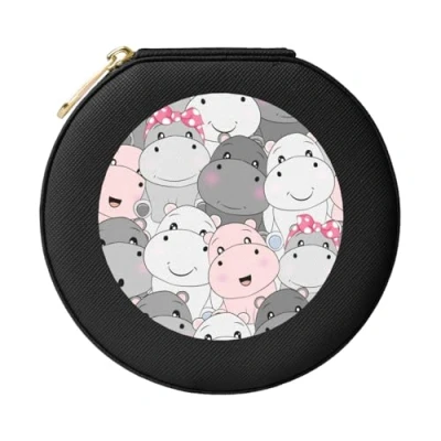 Image of YXDVPALNE Cute Baby Hippos, Women&#039;s Jewellery Box Jewelry Case Round PVC Leather Travel Organiser