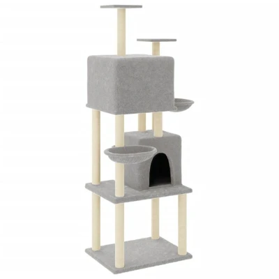 Image of &#039;vidaXL Cat Tree with Sisal Scratching Posts and Plush Platforms in Light Grey 180 cm Tall Multi Level Furniture Hideaway Houses