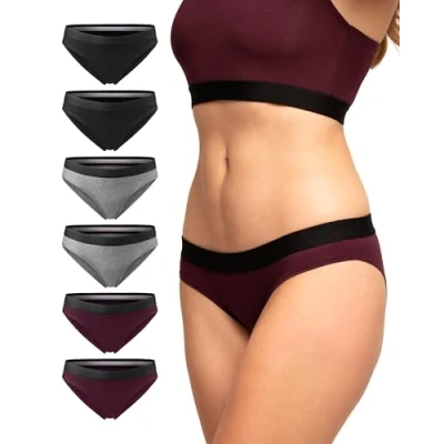 Image of DANISH ENDURANCE Women&#039;s Knickers, Organic Cotton Underwear, Panties, Soft Ladies Pants, Comfortable Bikini Briefs, For Daily Wear, 3 or 6 Pack, Multicolour (2x Black, 2x Dark Grey, Wine), L