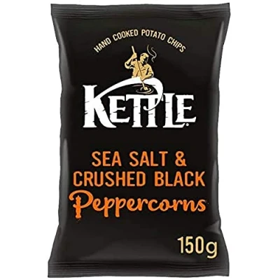 Image of Kettle Chips Chips/Crisps Potato Pepper &amp; Salt Sea Black Plastic Bag 1&#039;S 150g X1