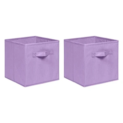 Image of NICEME Foldable Storage Boxes,Non Woven Fabric Box Set of 2,Storage Drawers for Cube Unit,26.5x26.5x28 cm (Light Purple, 2)