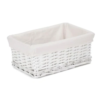 Image of Red Hamper Medium White Wicker Cotton Lined Storage Basket, Brown