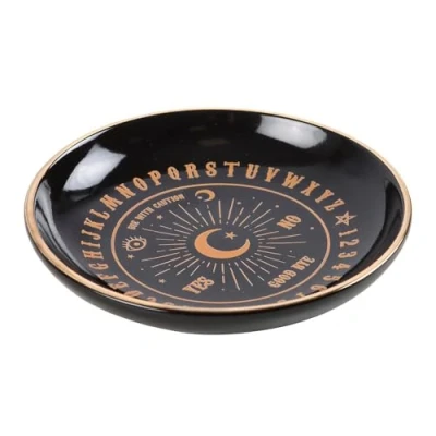 Image of Mystical Talking Board Design Trinket Dish with Gold Finish Elegant Black Jewelry Holder for Home Decor, Keepsakes, and Small Treasures, Ideal &amp; Eclectic Spaces