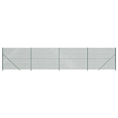 Image of vidaXL Green Chain Link Fence with Floor Flange Galvanized Steel Mesh PVC Coating, Ideal for Outdoor Use, Animal Enclosure, Property Protection