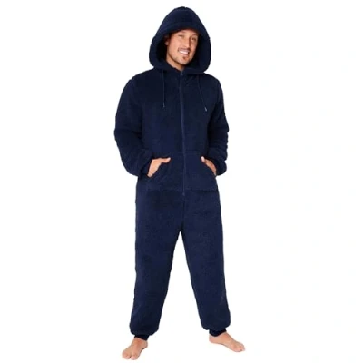 Image of CityComfort Adult Onesie for Men Teenagers Cosy Nightwear Hooded Fluffy Fleece Onesies M 3XL Lounge Wear Gifts Him (Navy, M)