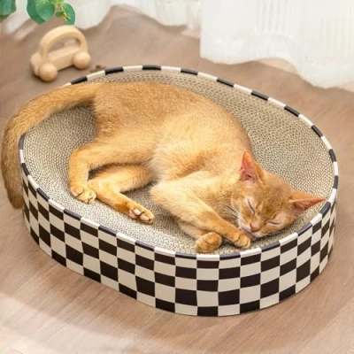 Image of Conlun Cat Scratching Board,2 in 1 Oval Scratcher Cardboard Bowl Nest,Cat Scratch Pad Corrugated Lounge Bed for Indoor Cats Grinding Claw,Cat Furniture Couch &amp; Carpets Sofas(43x33x10cm)