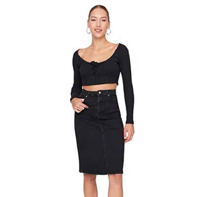 Image of Trendyol Women Midi Pen Shift Denim Skirt