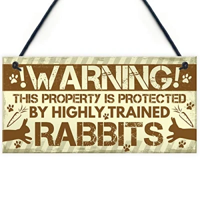 Image of RED OCEAN Beware Of The Rabbit Sign Bunny Door Hanging Plaque Funny Pet Gift