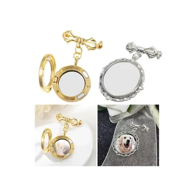 Image of Stylish Wedding Photo Pin Unique Charm Barooch for Christmas Lacy Oval Bridal Breastpin Accessory Party Jewelry