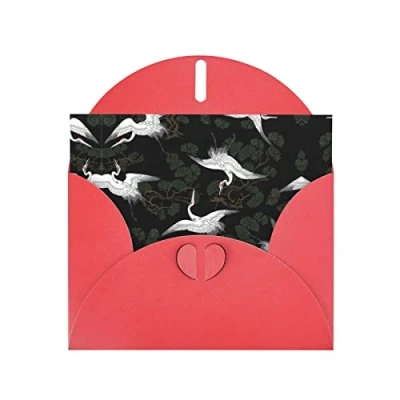 Image of Japanese Crane &amp; Pine Pearl Paper Holiday Greeting Card (Horizontal) Thank You Invitation Blank
