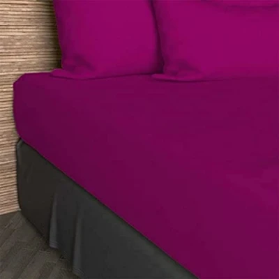 Image of Soleil d&#039;Ocre 610822 Fitted Sheet Cotton Pink/Blackcurrant 200 x 90 cm