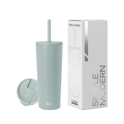 Image of Simple Modern Insulated Tumbler with Lid and Straw Iced Coffee Cup Reusable Stainless Steel Water Bottle Travel Mug Gifts for Women Men Her Him Classic Collection 710ml Sea Glass Sage
