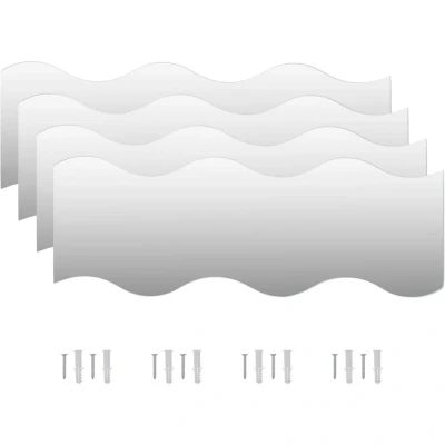 Image of vidaXL Wave Glass Wall Mirrors 60x18.5cm Set of 4, Modern Silver Decorative Vanity Makeup for Bedroom