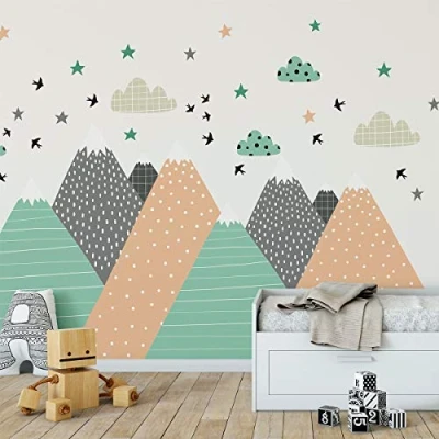 Image of Ambiance Stickers Scandinavian Nordic Mountains Wall Decals, DIY Home Decor, Peel and Stick Removable Stickers, Waterproof Self Adhesive Art H105 x L215 CM
