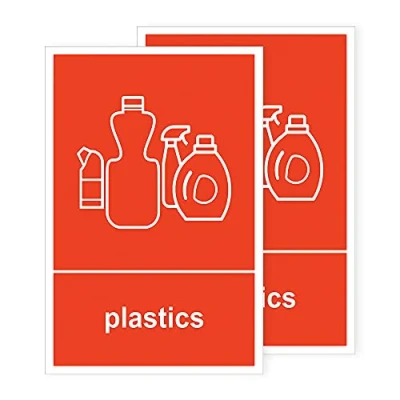 Image of Pack of 2 Plastics Recycling Bin Sticker Self Adhesive Labels (or) Decals(A6 150 x 100 mm) Sara Prints V1063