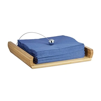 Image of Relaxdays Bamboo Napkin Holder, HxWxD: 3.7 x 21.7 cm, Ball as Weight, Wood, Stand, Natural Brown