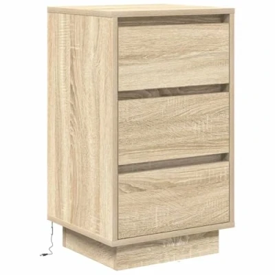 Image of vidaXL Bedside Cabinet with RGB LED Lights Sonoma Oak Engineered Wood Nightstand 3 Drawers 38x34x65 cm Modern Bedroom Storage Organizer