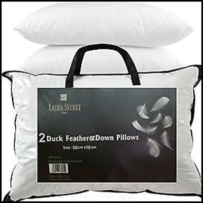 Image of Laura Secret 2 Hotel quality Duck Feather &amp; Down Pillows. Extra filling pillows