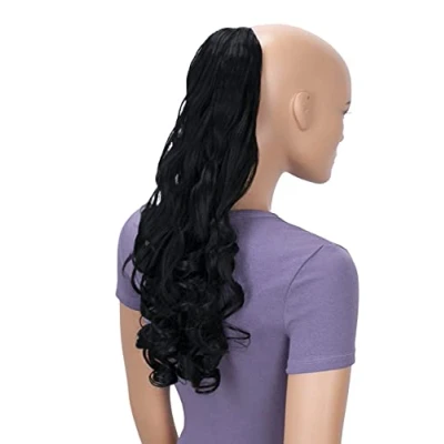 Image of CAISHA 20&quot; Hairpiece Clip On Ponytail Extension Wavy Black HC9 1