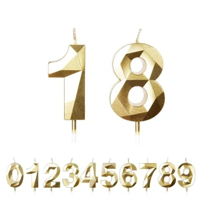 Image of FUZVOL Birthday Candles, Number 18 Candle, Gold Candle for Cake, Happy Cake Candles Topper Decorations