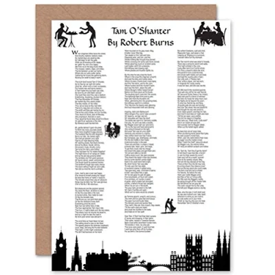 Image of Wee Blue Coo ROBERT BURNS POEM LYRICS TAM O&#039;SHANTER SCOTLAND BLANK GREETINGS CARD