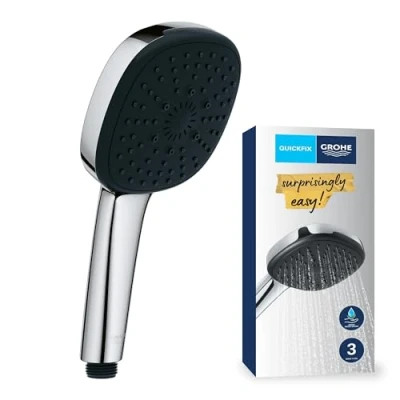 Image of GROHE Vitalio Comfort 110 Hand Shower (Square 11 cm Head, 3 Sprays: Rain, Jet and Massage, Anti Limescale System, Silicone Ring Protection, Universal Mounting System), Chrome, 26092001