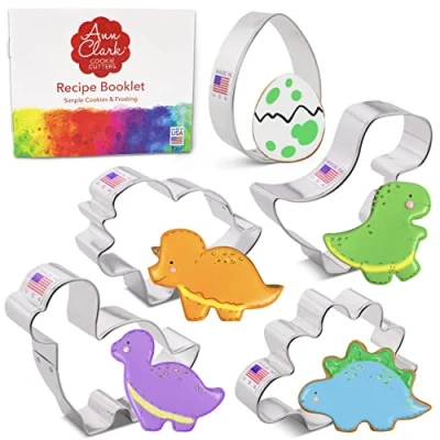 Image of Dinosaur Cookie Cutters 5 Pc. Set Made in USA by Ann Clark, T rex, Brontosaurus, Stegosaurus, Triceratops, Dino Egg