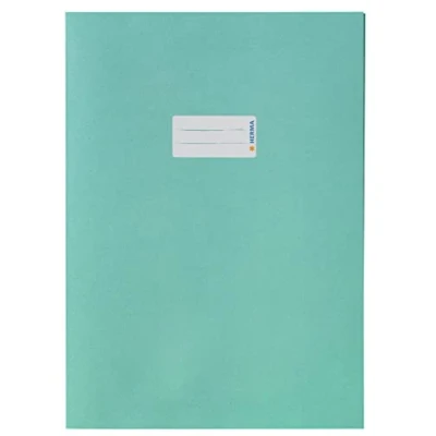 Image of HERMA Paper Exercise Book Cover A4, with Inscription Field, Made of 100% Recycled Paper, Slip on Jackets for School, Turquoise