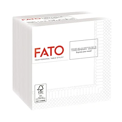 Image of Fato, Disposable Paper Napkins Ideal for Appetizers and Cocktails, Pack of 100 Folded in 1/4 2 Layers, Size 24x24cm, 100% Pure Cellulose, FSC Certified, White Colour