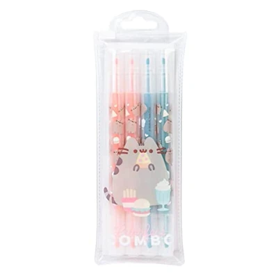 Image of Grupo Erik Pusheen Pen Set Pack of 4 Assorted Colours Double Ended Highlighter Pens Gifts Cat Stationery