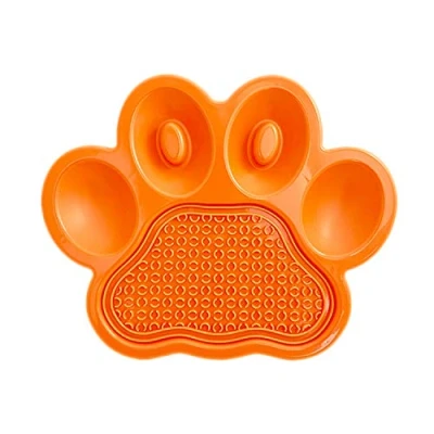 Image of PetDreamHouse Paw 2 in 1 Dog Slow Feeder Bowl and Removable Lick Mats for Dogs, Puppies or Cats Plate Food Treats Controls Fast Eating Anti Bloating Orange
