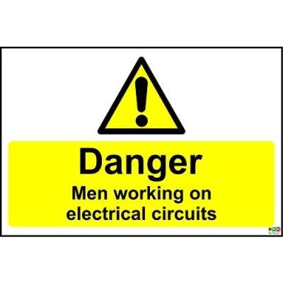 Image of Danger Men Working On Electrical Circuits Safety Sign 1.2mm Rigid Plastic 300mm x 200mm
