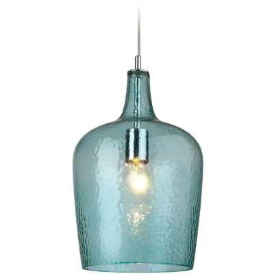 Image of Glass 1 Light Dome Ceiling Pendant Chrome, Aqua Glass, E27