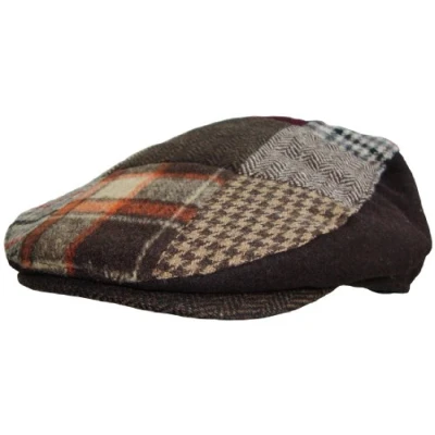 Image of Mens Patchwork Tweed Country Flat Cap (57cm, Brown)