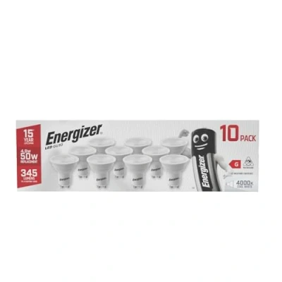 Image of Energizer GU10 LED Bulbs Cool White. 50w Equivalent Spotlight Bulbs. 4000k 345 Lumen. Non Dimmable Pack of 10