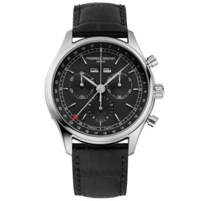 Image of Frederique Constant Men Chronograph Swiss Quartz Watch with Leather Strap FC 296DG5B6
