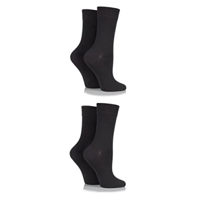 Image of Elle Ladies Bamboo Fibre Socks Plain, Striped &amp; Patterned Casual Day to in a Multipack of 4 Size 8 Cocoa
