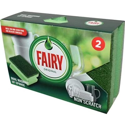 Image of Addis Fairy Originals Non Scratch General Dual Sponge Scourer with Crystals, Pack of 2, Green,one size