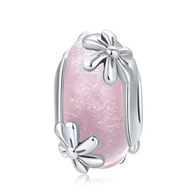 Image of Murano Glass Bead Sterling Silver Core Charms For Pandora Charm Bracelets (Pink Flower Charms)