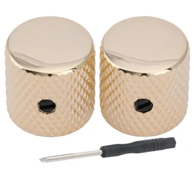Image of Musiclily Pro 6mm Steel Knurled Flat Top Barrel Knobs with Set Screw for Telecaster Electric Guitar or Precision Bass, Gold (Set of 2)