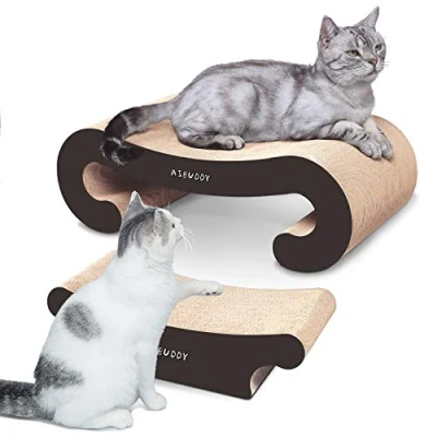 Image of Aibuddy Cat Scratcher, 2 in 1 Scratching Pad Post Bed Lounge with Catnip, Durable Cardboard &amp; Construction (55 x 22 19 cm ；44 13.5cm)