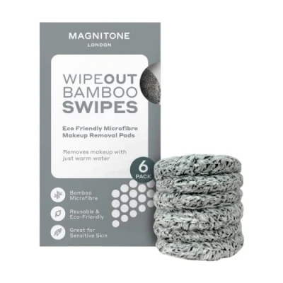 Image of Magnitone WipeOut Bamboo Swipes Eco Friendly Microfibre Makeup Remover Pads, Remove with Water, 6x Reusable Removal Cleansing Use on Sensitive Skin, Eyes and Lips, No Cleanser Needed