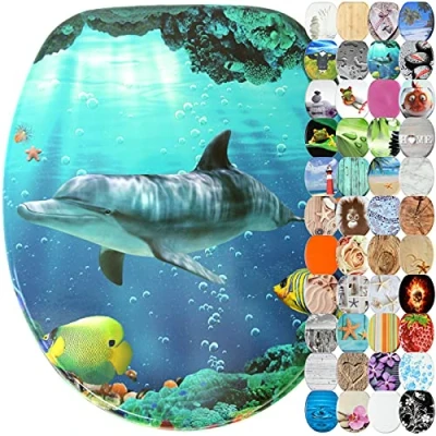 Image of Sanilo Toilet Seat, Wide Choice of Beautiful Seats, Stable Hinges, Easy to Mount (Dolphin)