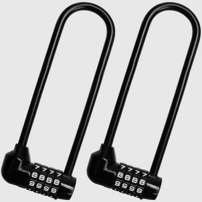 Image of Kurtzy 4 Digit Combination Padlock Set (2 Pack) Outdoor Padlocks with Code for Bicycles, Gates &amp; Shed Waterproof Long Shackle Lock