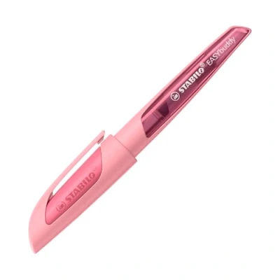 Image of STABILO EASYbuddy School Fountain Pen with Left Handed Nib L Pastel in Rosy Blush Ink Colour Blue (Erasable) Single Includes Cartridge